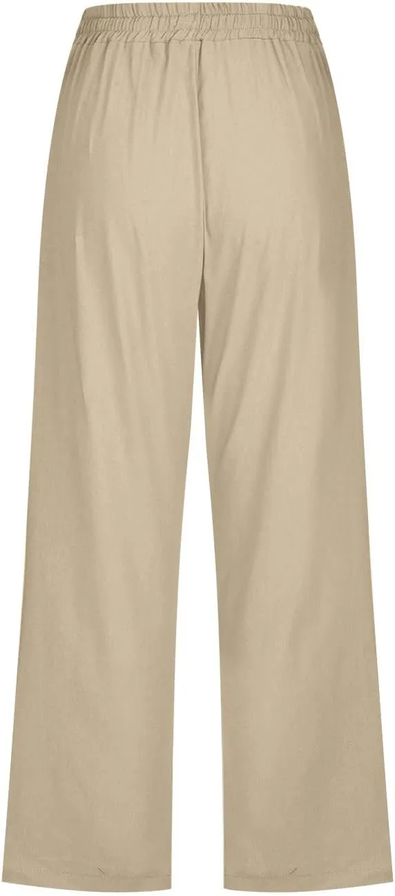 STYESH Capris for Women Casual Summer, Linen Pants High Waisted Loose Yoga Sweatpants Crop Pants with Pockets