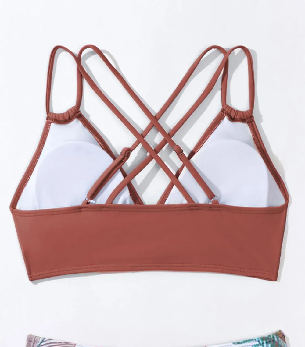 Tainehs Women's Push Up V Neck Bikini Tops Criss Cross Back Padded Bathing Suit Top Only