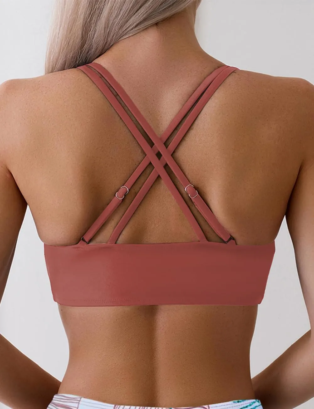 Tainehs Women's Push Up V Neck Bikini Tops Criss Cross Back Padded Bathing Suit Top Only