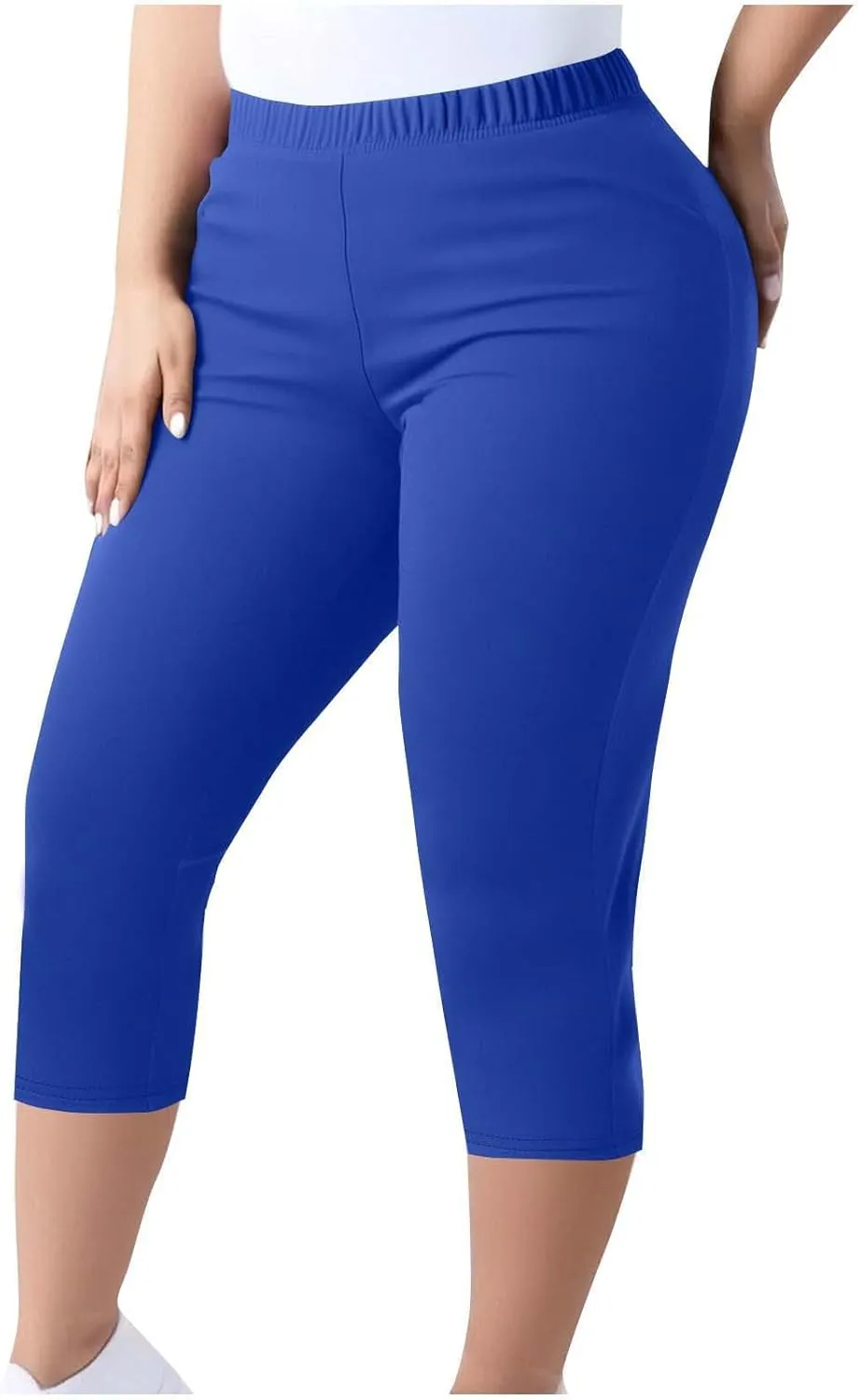 TANGNADE Women Capri Pants Plus Size Stretch Knee Length Leggings Elastic Waist Casual Summer Ladies Pull On Capris
