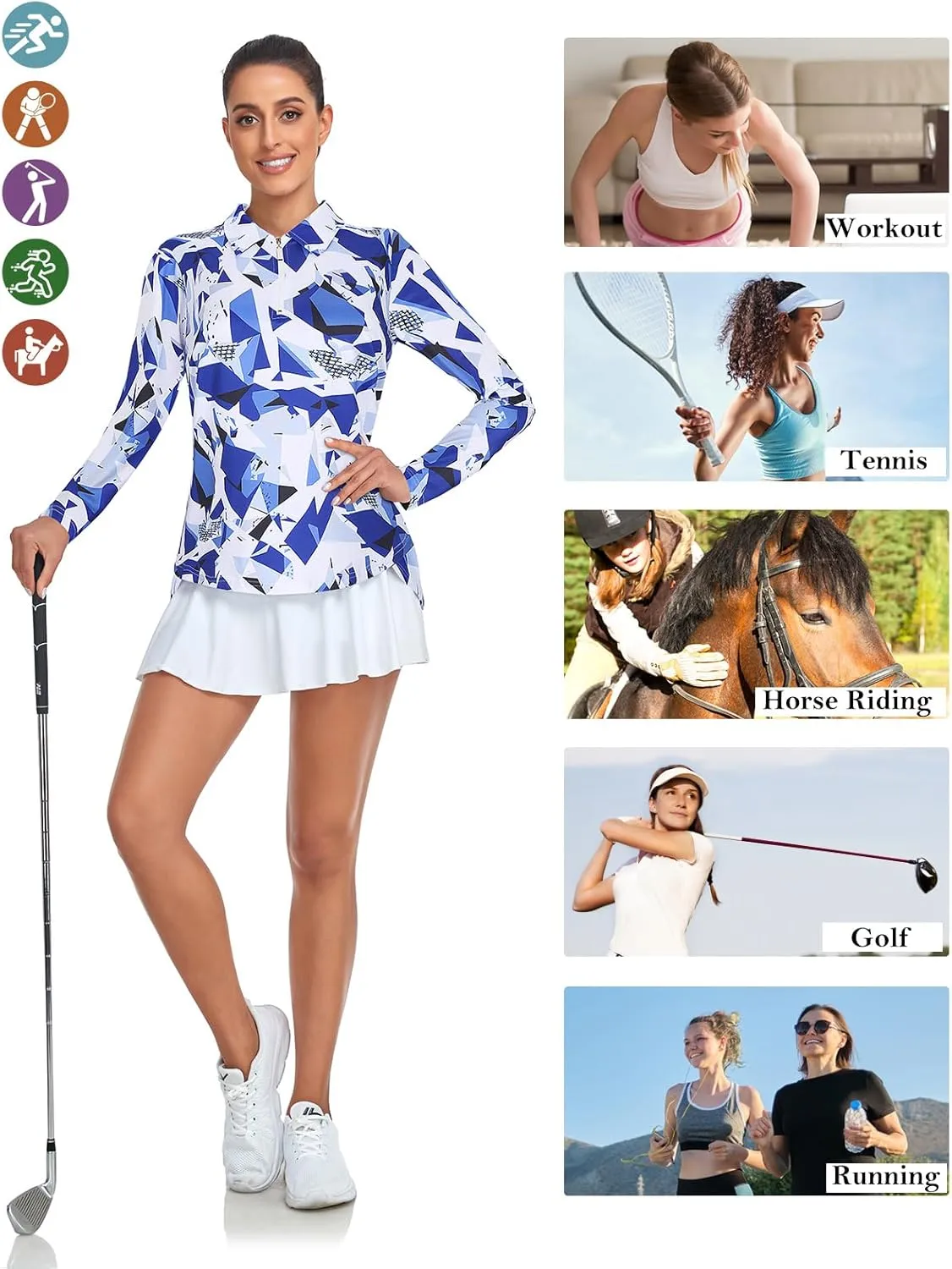 Tanst Sky Women's Golf Shirt UPF 50  Long Sleeve Quarter Zip Pullover Athletic Hiking Workout Tops