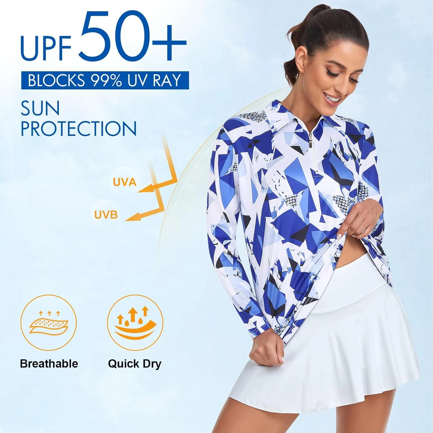 Tanst Sky Women's Golf Shirt UPF 50  Long Sleeve Quarter Zip Pullover Athletic Hiking Workout Tops