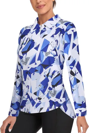 Tanst Sky Women's Golf Shirt UPF 50  Long Sleeve Quarter Zip Pullover Athletic Hiking Workout Tops