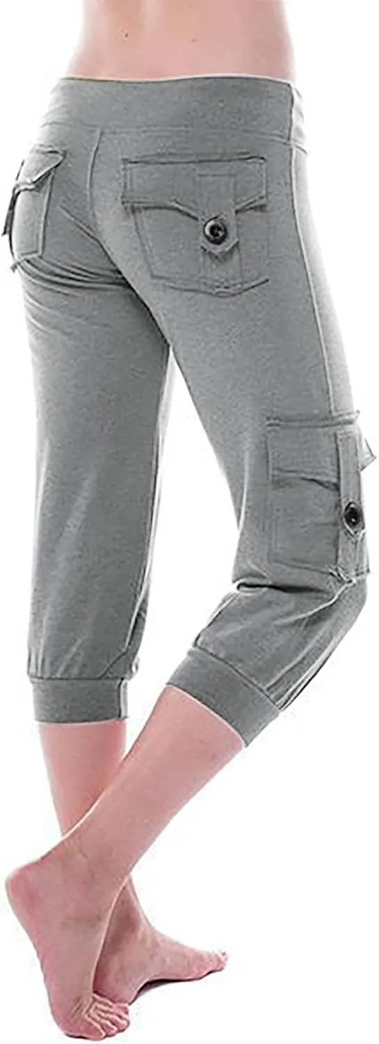 TARIENDY Cargo Capris for Women Plus Size Athletic Workout Cropped Trousers Lightweight Stretchy Jogger Pants with Pockets