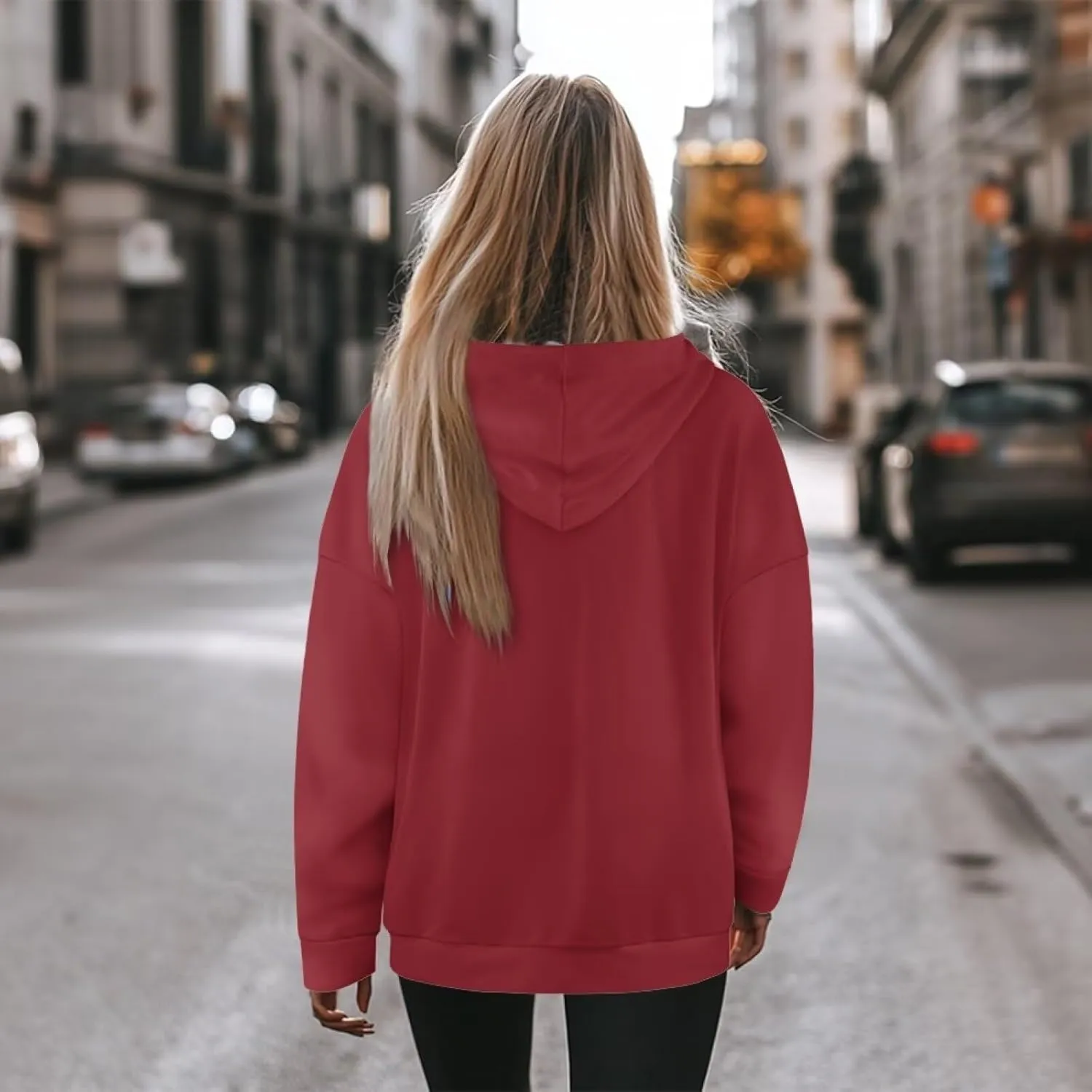 TOADDITDO Women's Casual Hoodies Long Sleeve Solid Lightweight Pullover Tops Loose Sweatshirt Hooded Size S-2XL