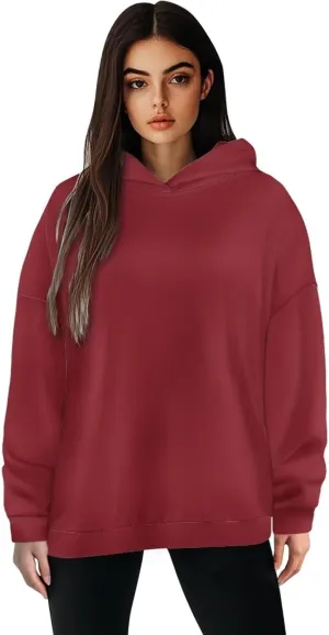 TOADDITDO Women's Casual Hoodies Long Sleeve Solid Lightweight Pullover Tops Loose Sweatshirt Hooded Size S-2XL
