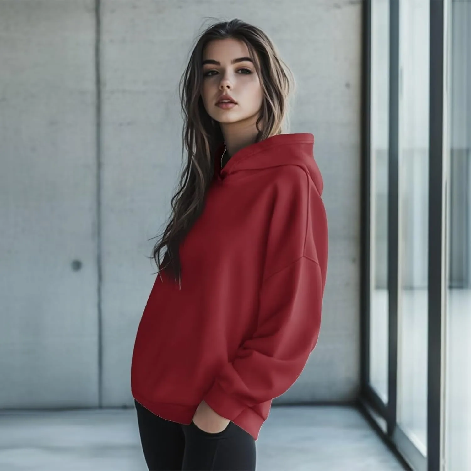 TOADDITDO Women's Casual Hoodies Long Sleeve Solid Lightweight Pullover Tops Loose Sweatshirt Hooded Size S-2XL