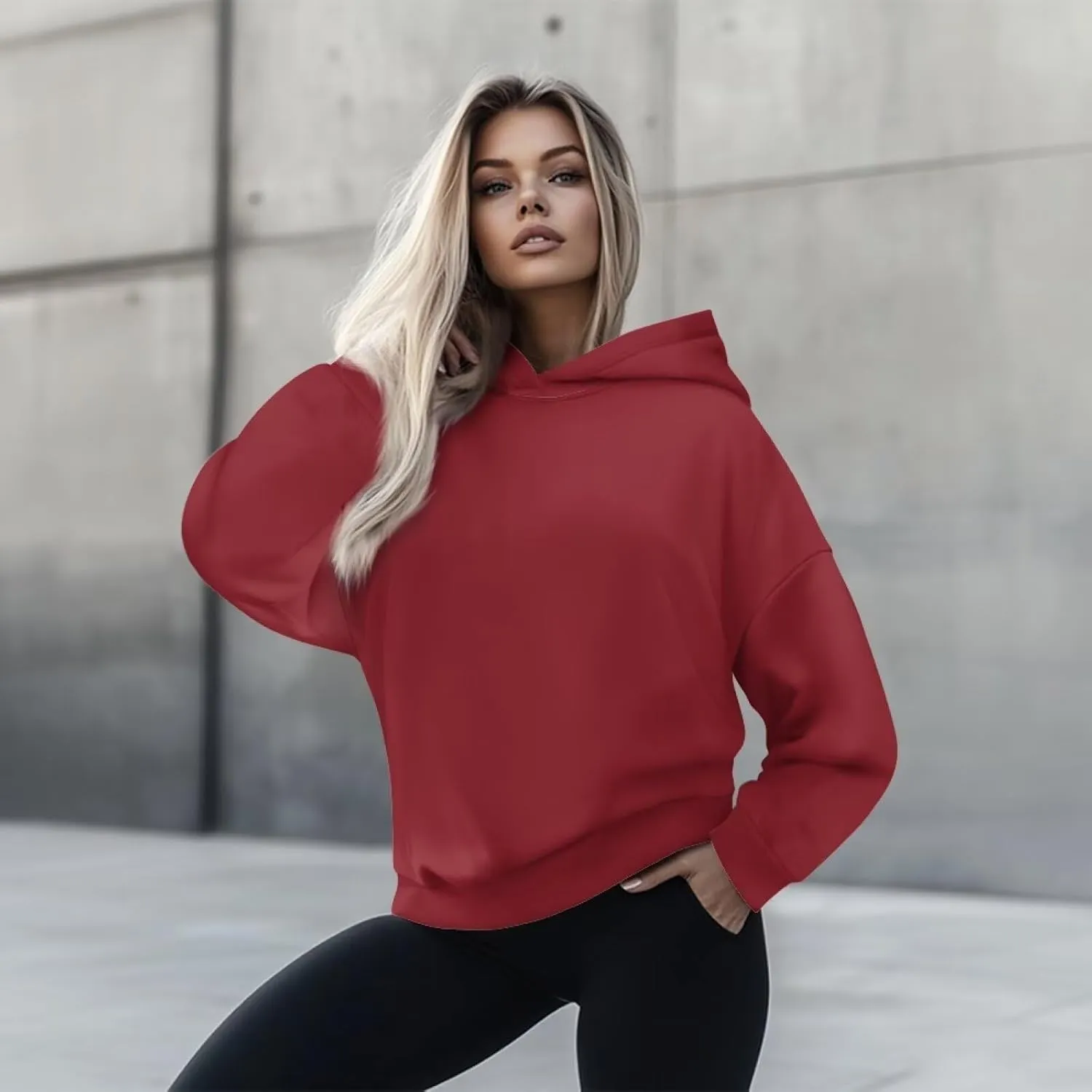 TOADDITDO Women's Casual Hoodies Long Sleeve Solid Lightweight Pullover Tops Loose Sweatshirt Hooded Size S-2XL