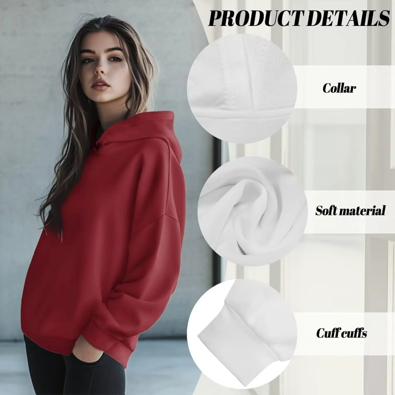 TOADDITDO Women's Casual Hoodies Long Sleeve Solid Lightweight Pullover Tops Loose Sweatshirt Hooded Size S-2XL