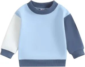 Toddler Baby Girl Boy Sweatshirt Color Block Long Sleeve Oversized Crewneck Pullover Tops Fall Winter Outfits