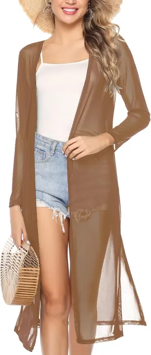 Totatuit Long Summer Cardigan for Women Lightweight Open Front Tops Solid Duster Swimwear Beach Cover Up