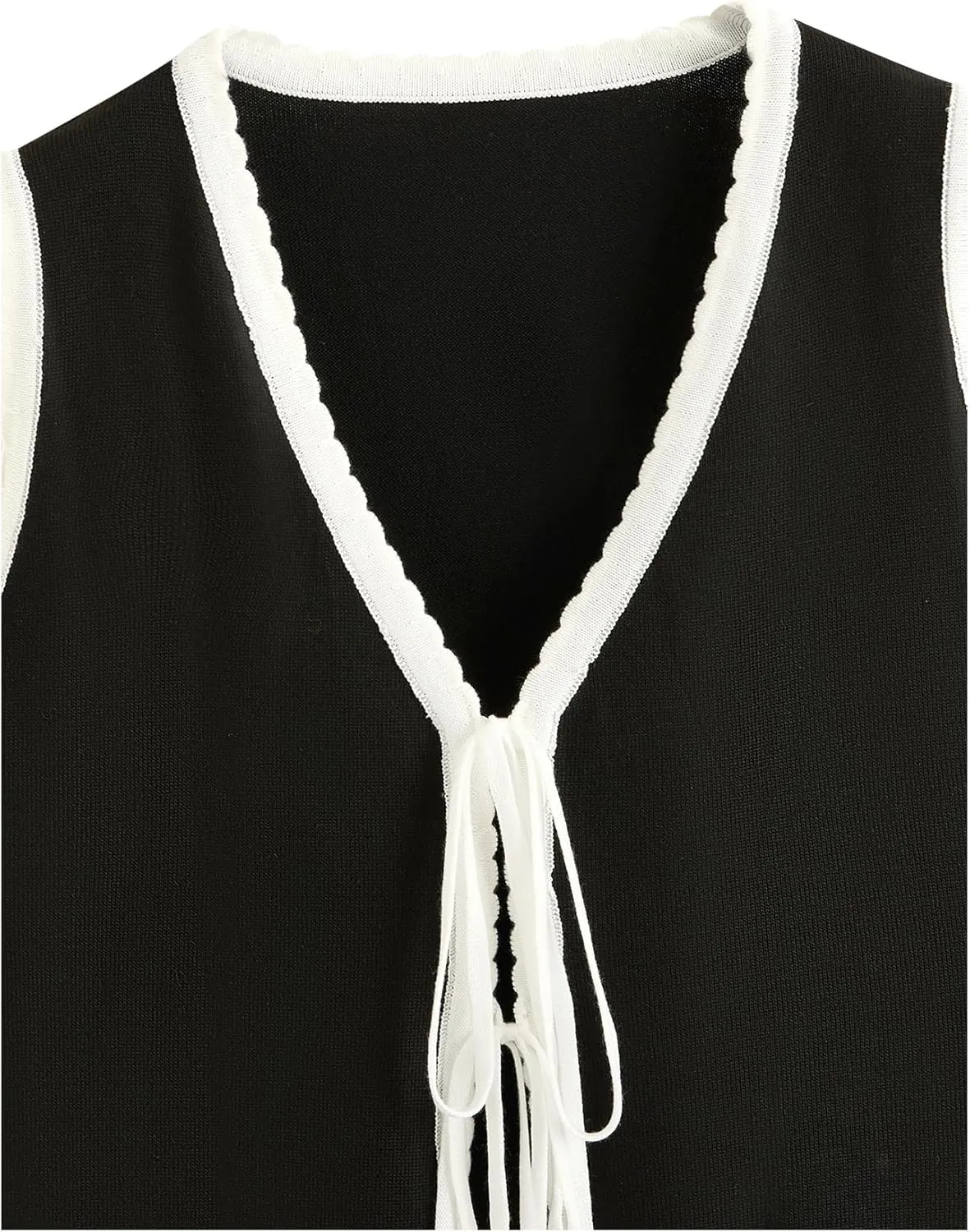 Verdusa Women's Old Money Bow Tie Crochet Sweater Vest Contrast Binding Knot Front V Neck Knit Top