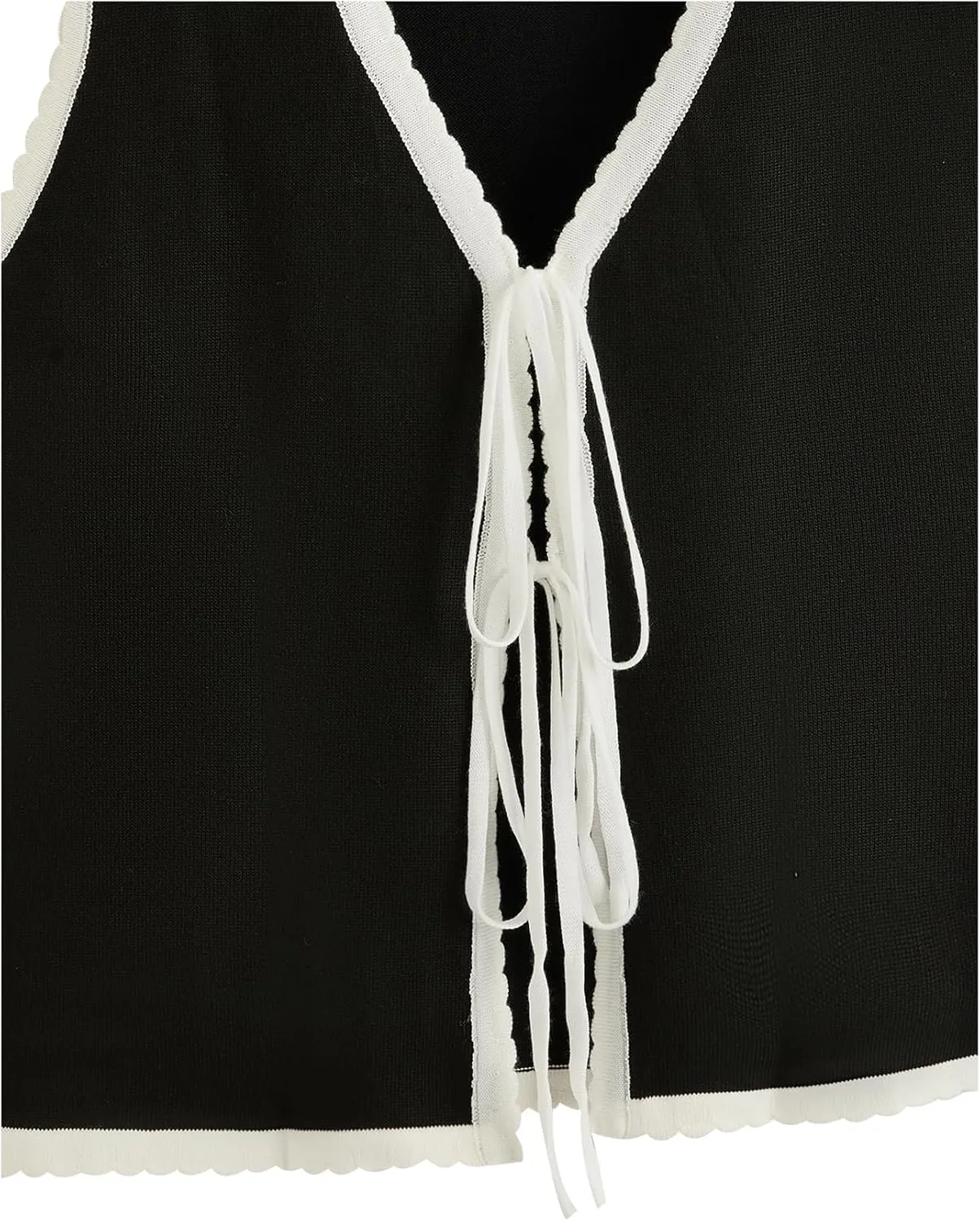 Verdusa Women's Old Money Bow Tie Crochet Sweater Vest Contrast Binding Knot Front V Neck Knit Top
