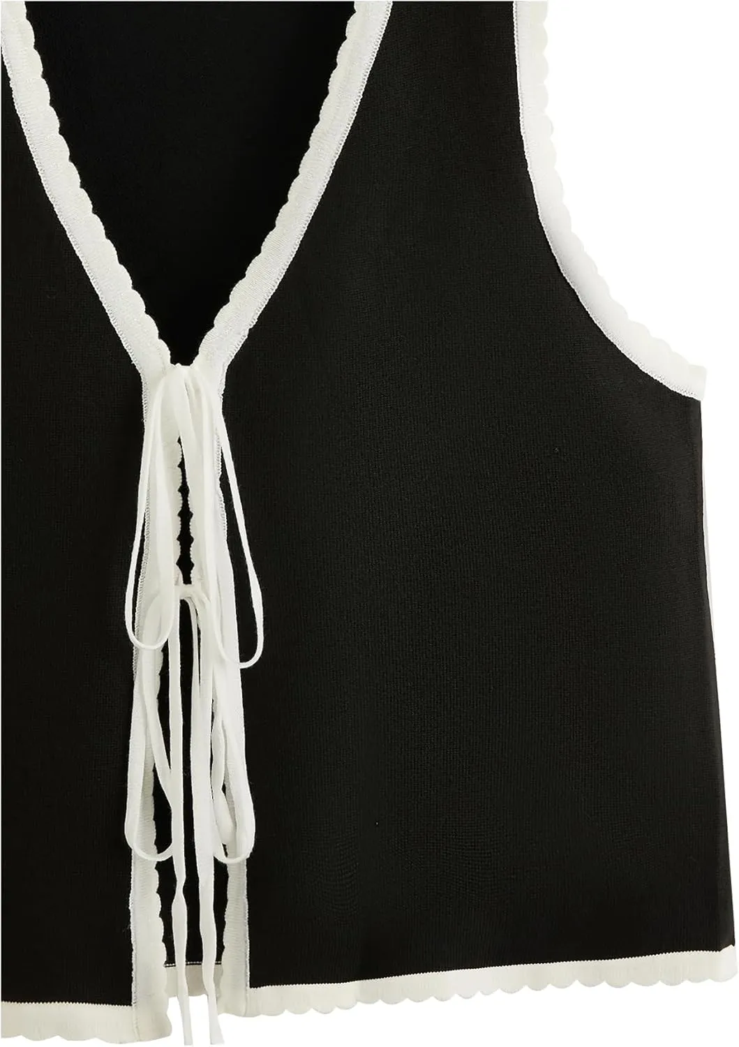 Verdusa Women's Old Money Bow Tie Crochet Sweater Vest Contrast Binding Knot Front V Neck Knit Top