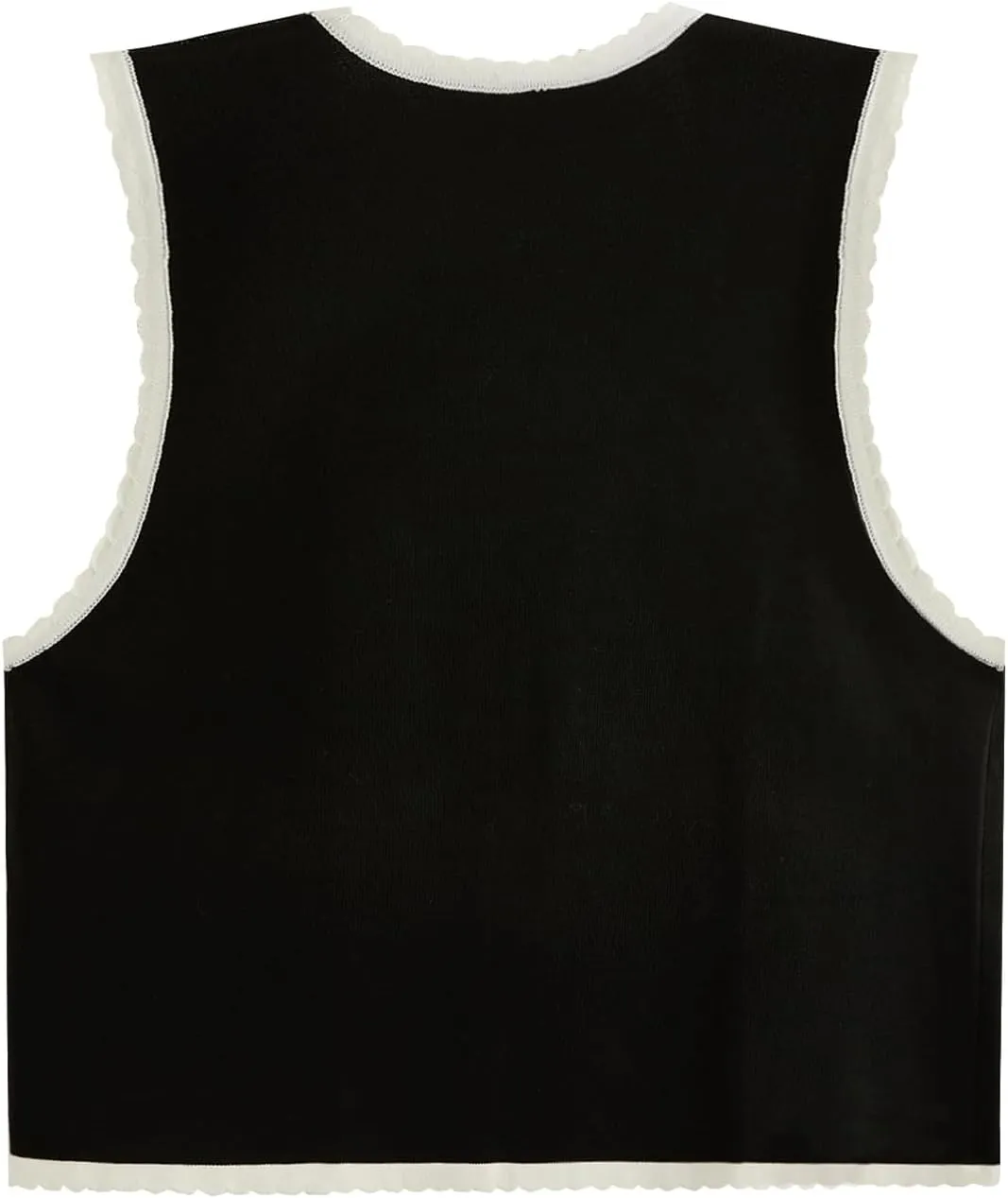 Verdusa Women's Old Money Bow Tie Crochet Sweater Vest Contrast Binding Knot Front V Neck Knit Top