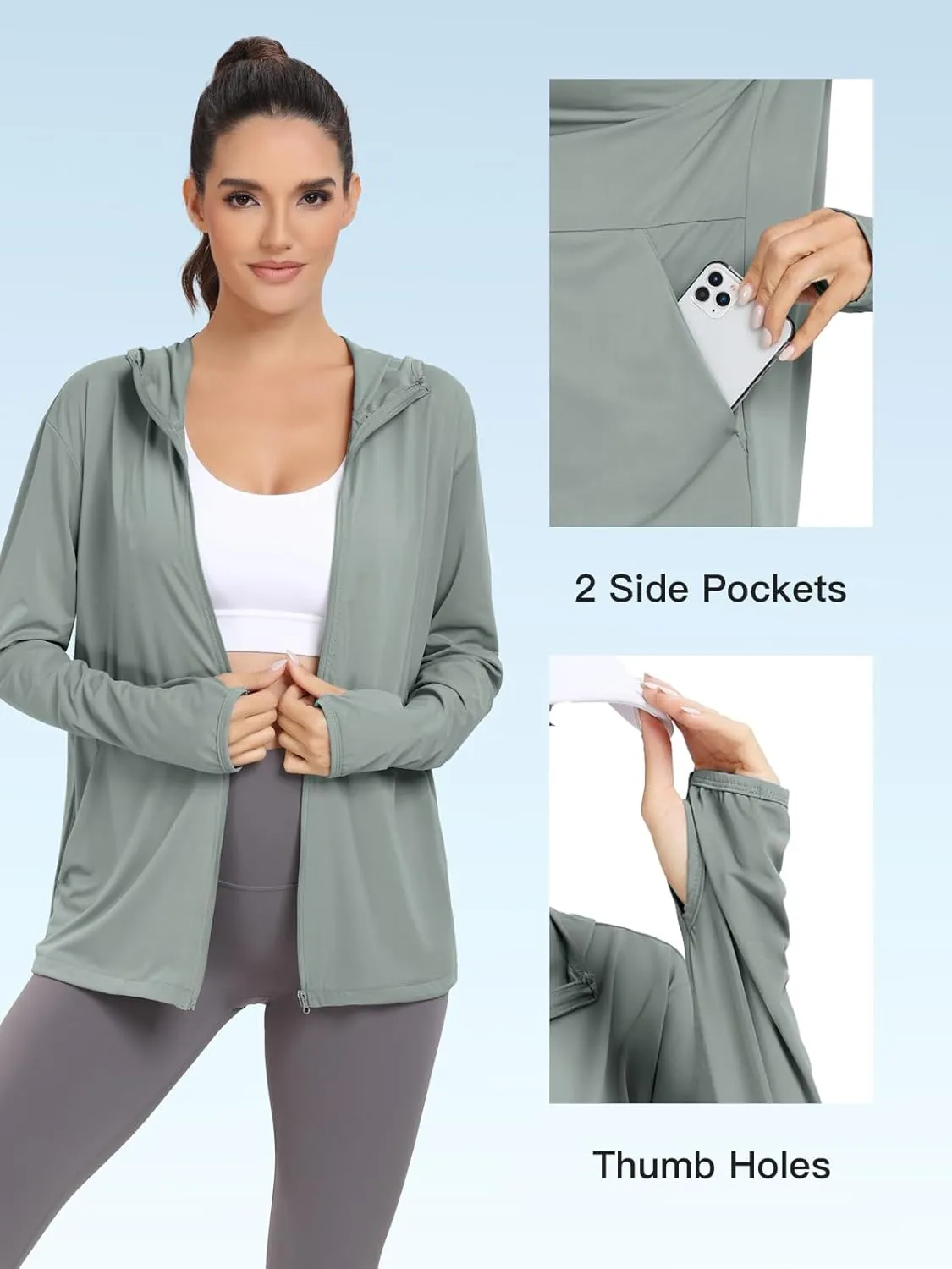 VUTRU Women's UPF 50  Sun Protection Hoodie Jacket Lightweight Long Sleeve Sun Shirt UV Hoodie with Pocket