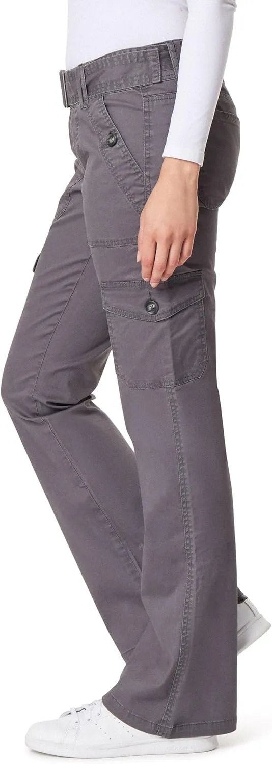 WallFlower Women's Feisty Curvy Cargo Flare Low Rise Belted Insta Stretch Juniors Pants (Standard and Plus)