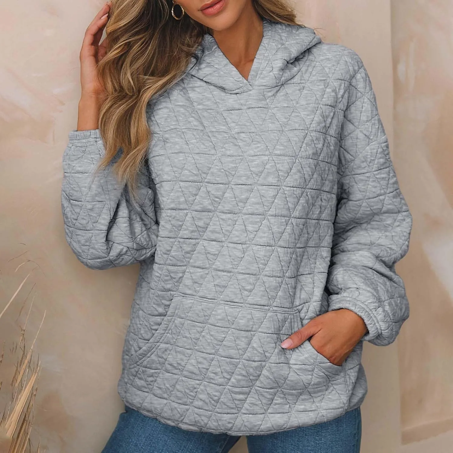 Warm Hooded Sweatshirts for Women Solid Plaid Casual Fall Winter Hoodies Oversized Comfy Blouses for Outing Street