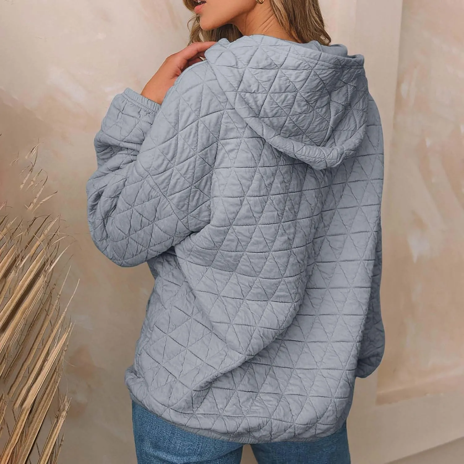 Warm Hooded Sweatshirts for Women Solid Plaid Casual Fall Winter Hoodies Oversized Comfy Blouses for Outing Street