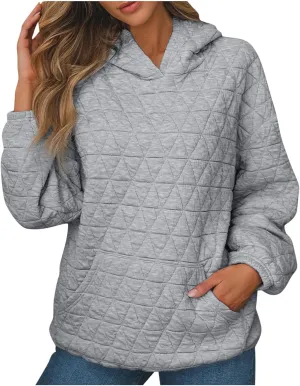 Warm Hooded Sweatshirts for Women Solid Plaid Casual Fall Winter Hoodies Oversized Comfy Blouses for Outing Street