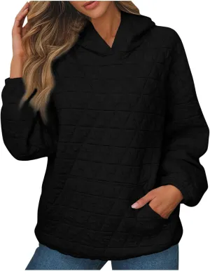 Warm Hooded Sweatshirts for Women Solid Plaid Casual Fall Winter Hoodies Oversized Comfy Blouses for Outing Street