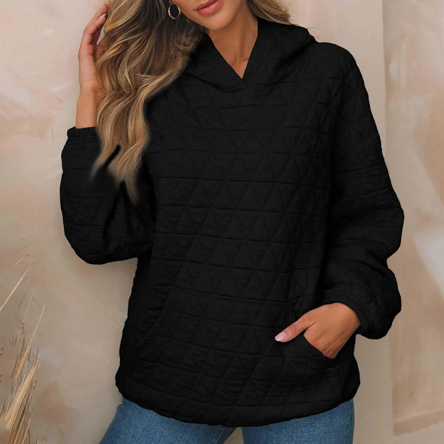 Warm Hooded Sweatshirts for Women Solid Plaid Casual Fall Winter Hoodies Oversized Comfy Blouses for Outing Street