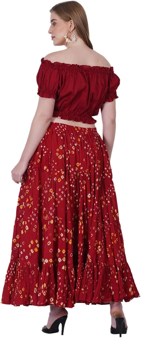 Wevez Womens 25 Yard Polka Dot Pleated Belly Dance Jaipur Leopard Print Skirt