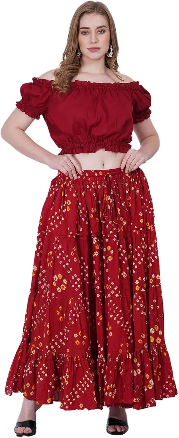 Wevez Womens 25 Yard Polka Dot Pleated Belly Dance Jaipur Leopard Print Skirt