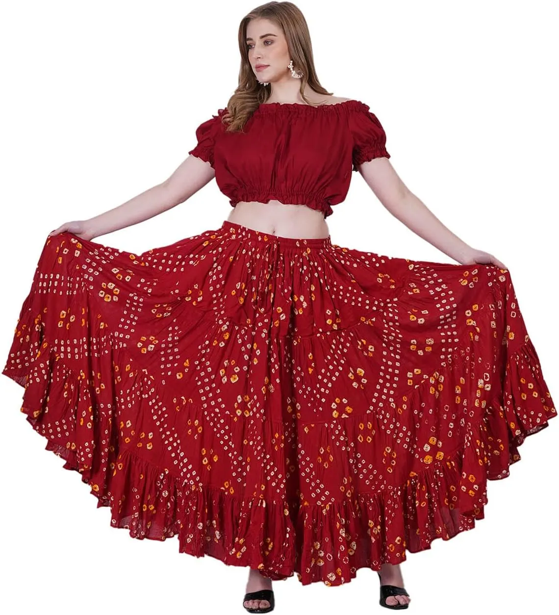 Wevez Womens 25 Yard Polka Dot Pleated Belly Dance Jaipur Leopard Print Skirt