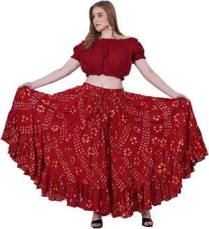 Wevez Womens 25 Yard Polka Dot Pleated Belly Dance Jaipur Leopard Print Skirt