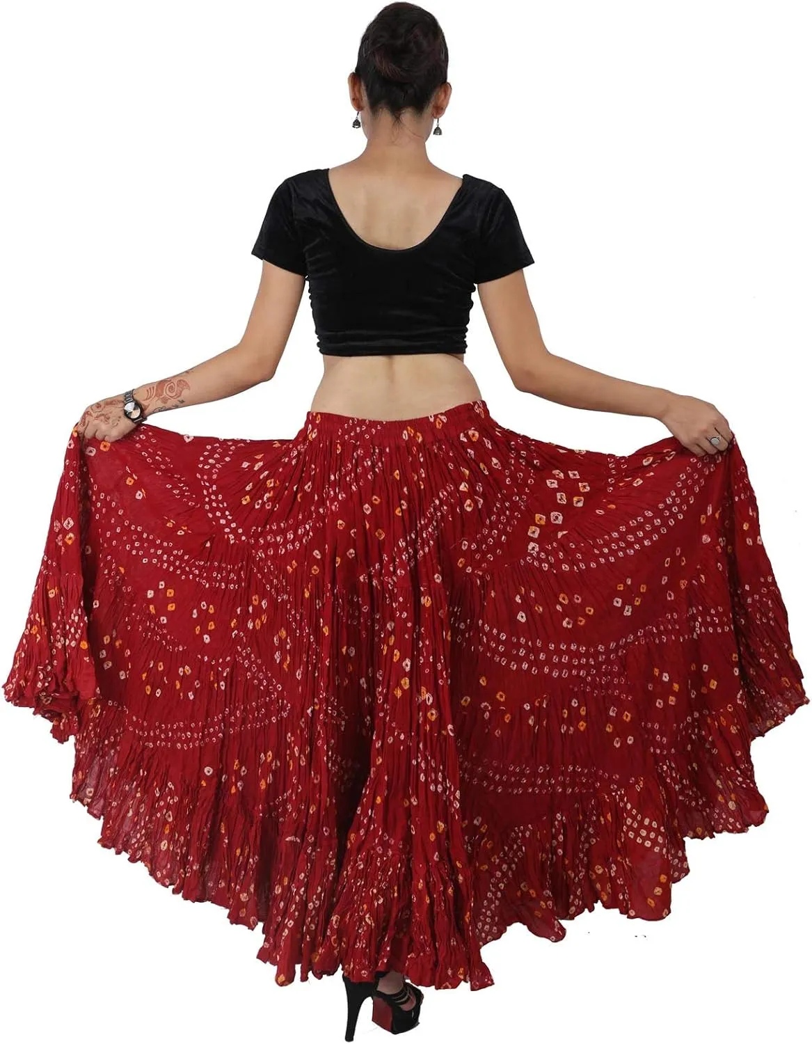 Wevez Womens 25 Yard Polka Dot Pleated Belly Dance Jaipur Leopard Print Skirt