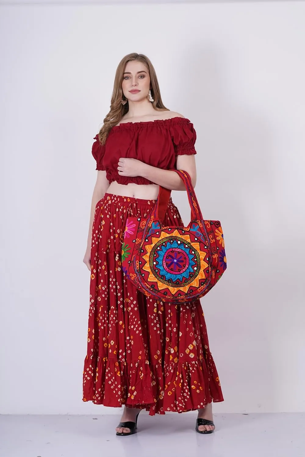 Wevez Womens 25 Yard Polka Dot Pleated Belly Dance Jaipur Leopard Print Skirt