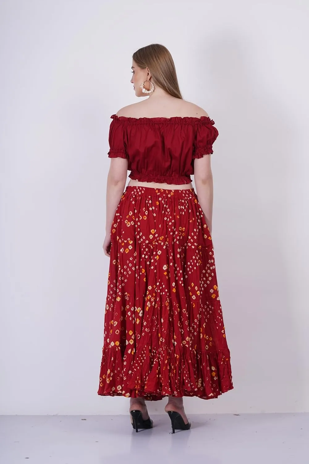 Wevez Womens 25 Yard Polka Dot Pleated Belly Dance Jaipur Leopard Print Skirt