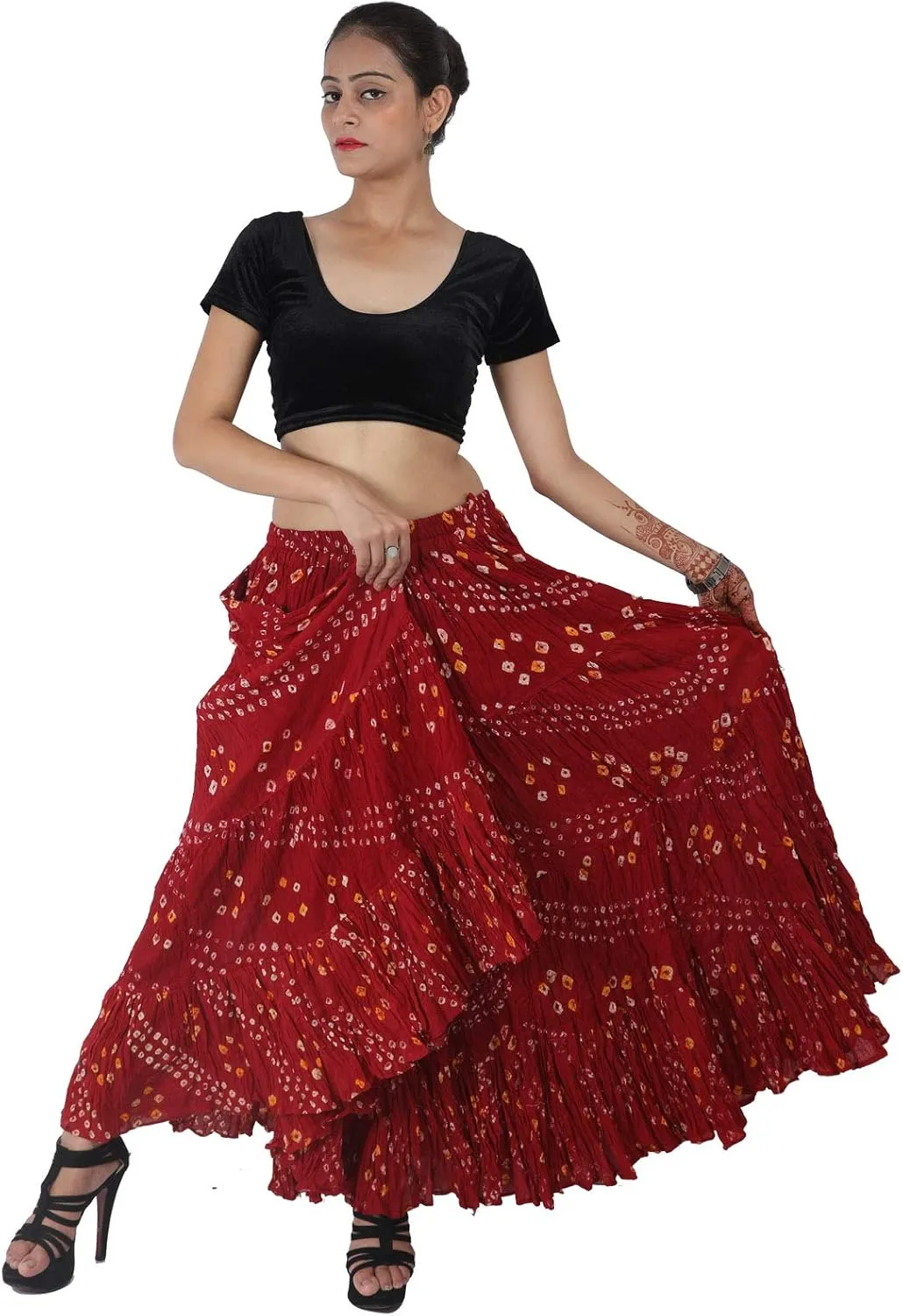Wevez Womens 25 Yard Polka Dot Pleated Belly Dance Jaipur Leopard Print Skirt