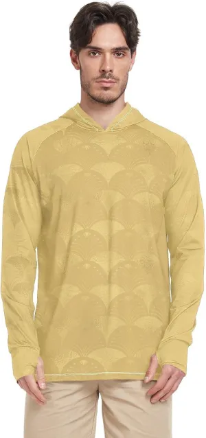 White and Gold Regular Pattern Men Sun Protection Hoodies Long Sleeve UPF 50 Mens Sun Shirt Quick Dry UV Hooded Rashguard for Men Sun Hoodies ropa de Pesca para Hombre