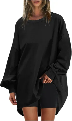 Wkishenl Oversized Long Sweatshirts for Women 2024 Casual Fall Shoulder Tops Loose Long Sleeve Crewneck Pullover Solid Dressy