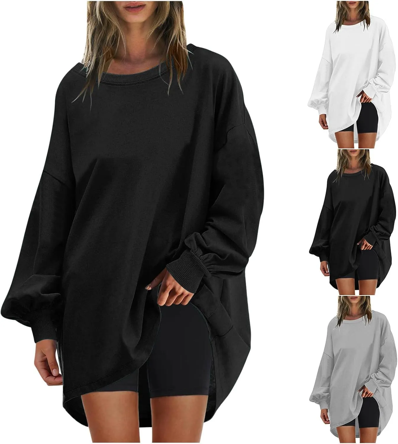 Wkishenl Oversized Long Sweatshirts for Women 2024 Casual Fall Shoulder Tops Loose Long Sleeve Crewneck Pullover Solid Dressy