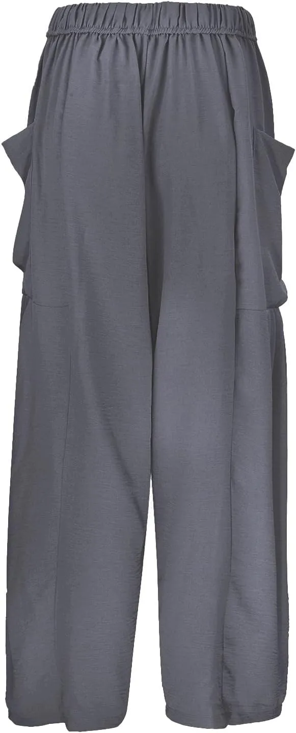 Women Cotton Linen Summer Floral Pants Elastic Waisted Bootcut Slim Fit Trouser Work Business