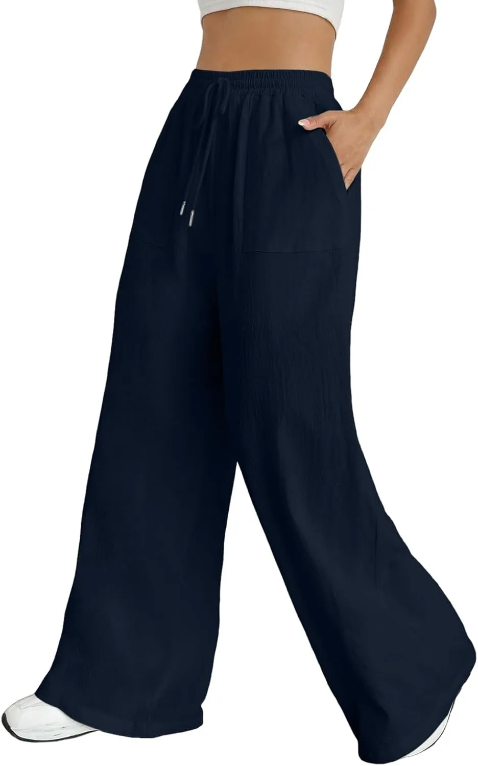 Women Cotton Linen Summer Flowy Pant Trousers High Waist Ankle Length Plus Size Trouser Business Work