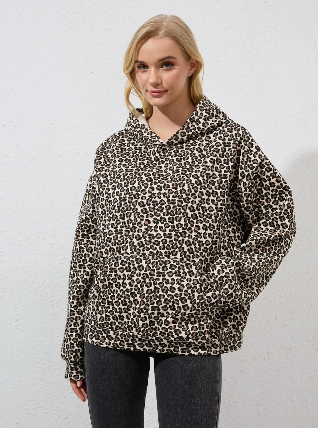 Women Leopard Hoodies Oversized Cheetah Print Sweatshirt Hooded Long Sleeve 2000s Pullover Tops Y2k Graphic Hoodies