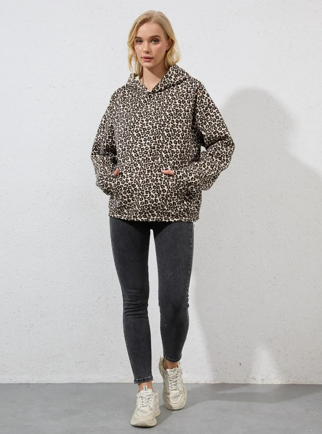Women Leopard Hoodies Oversized Cheetah Print Sweatshirt Hooded Long Sleeve 2000s Pullover Tops Y2k Graphic Hoodies