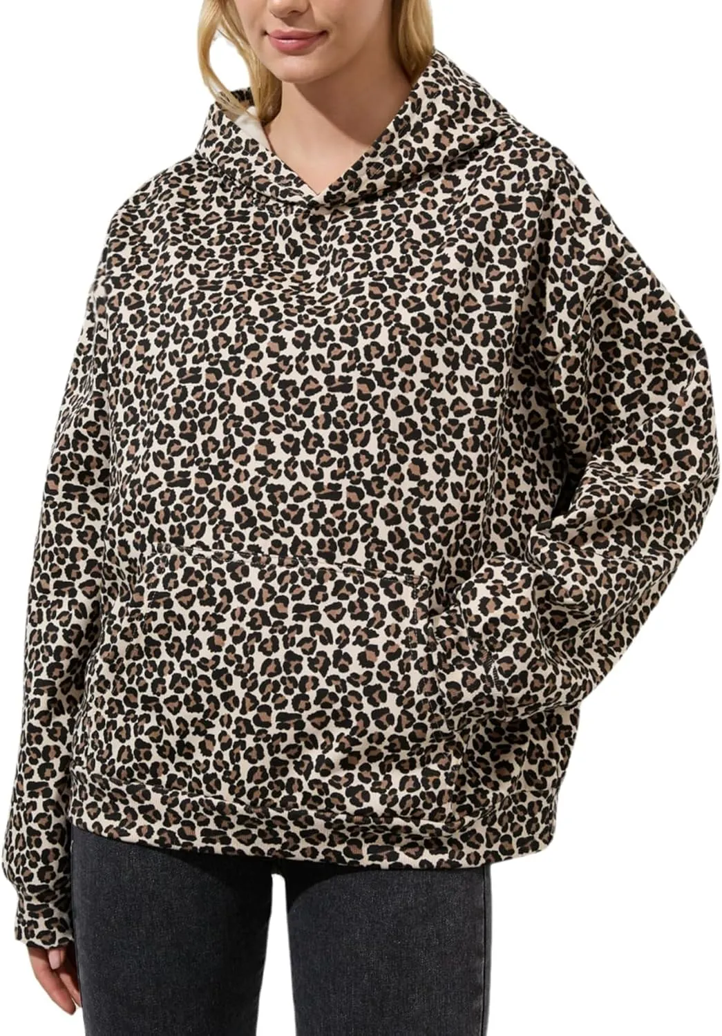 Women Leopard Hoodies Oversized Cheetah Print Sweatshirt Hooded Long Sleeve 2000s Pullover Tops Y2k Graphic Hoodies