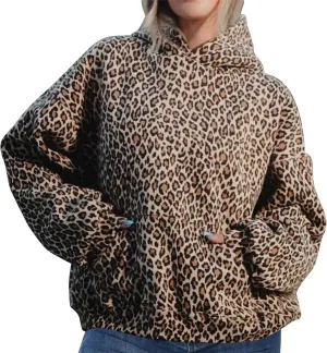 Women Leopard Hoodies Oversized Cheetah Print Sweatshirt Hooded Long Sleeve 2000s Pullover Tops Y2k Graphic Hoodies