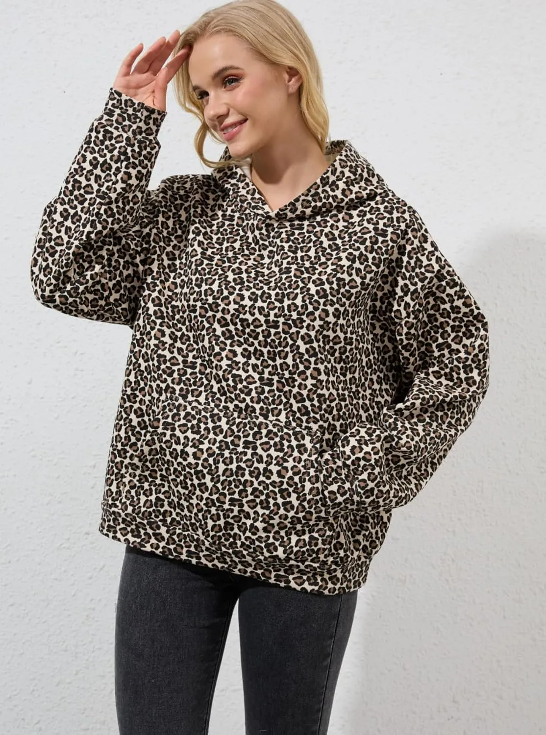 Women Leopard Hoodies Oversized Cheetah Print Sweatshirt Hooded Long Sleeve 2000s Pullover Tops Y2k Graphic Hoodies