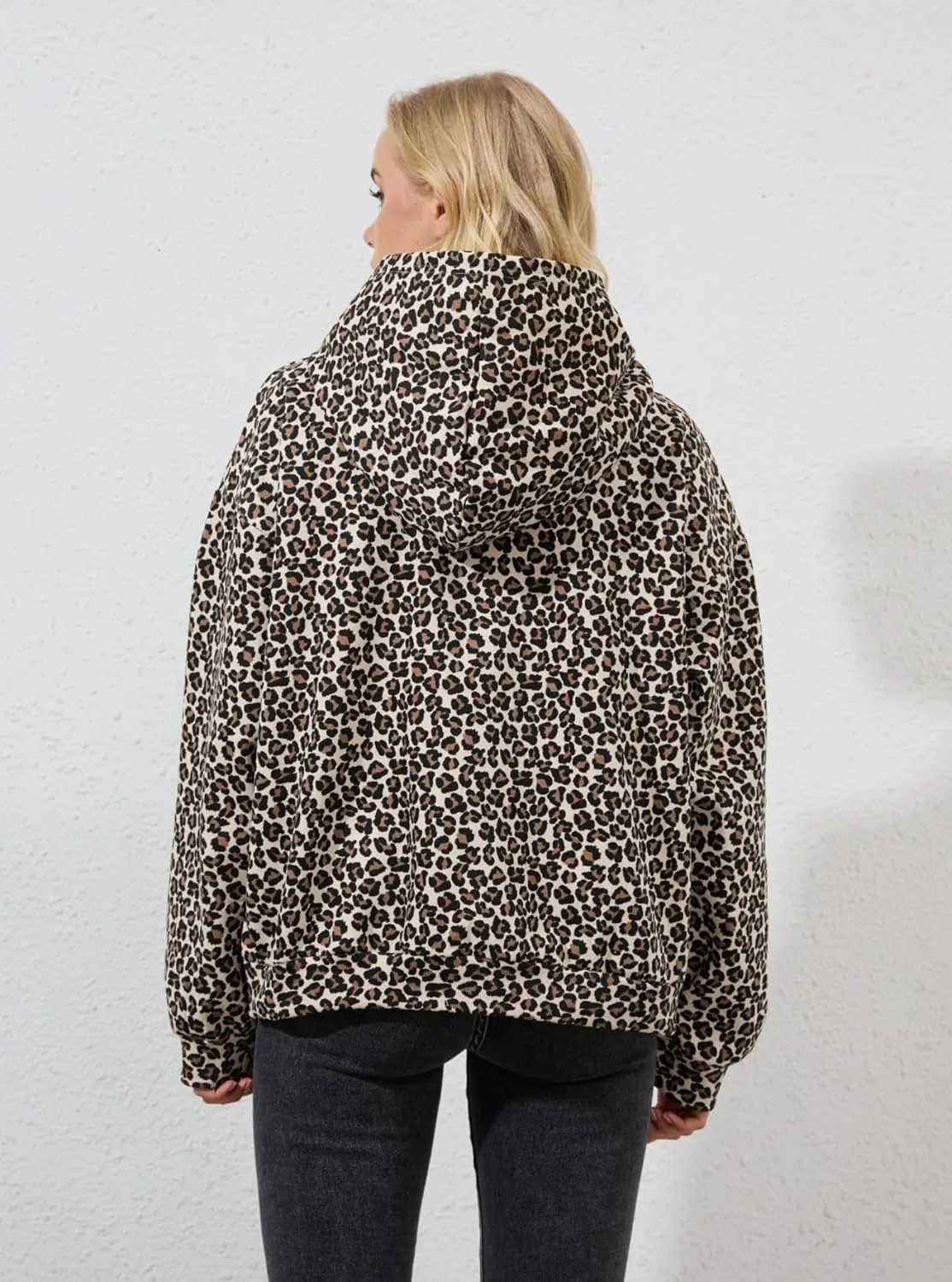 Women Leopard Hoodies Oversized Cheetah Print Sweatshirt Hooded Long Sleeve 2000s Pullover Tops Y2k Graphic Hoodies