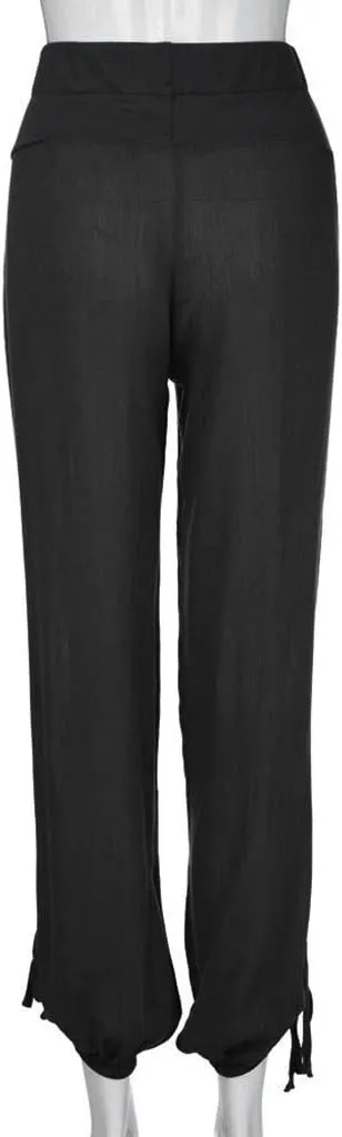 Women Linen Summer Letter Patched Pants Low Waist Long Lounge Slim Fit Pants Travel