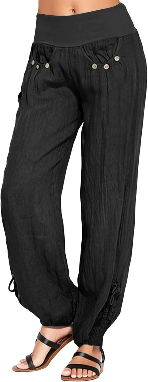 Women Linen Summer Letter Patched Pants Low Waist Long Lounge Slim Fit Pants Travel