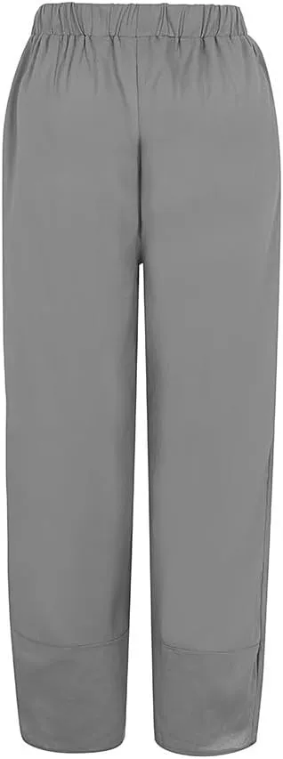 Women Loose Straight Casual Pants Cotton&Linen Pant with Irregular Legs Summer High Waist Trousers for Vacation Travel