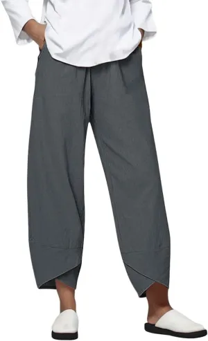 Women Loose Straight Casual Pants Cotton&Linen Pant with Irregular Legs Summer High Waist Trousers for Vacation Travel