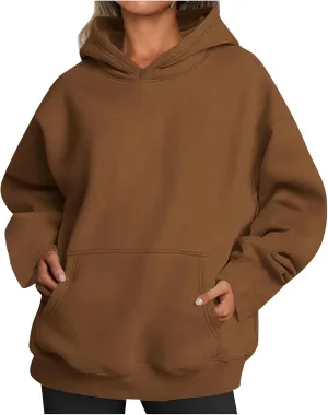 Women Pullover Oversized Sweatshirts Fleece Sweater Long Sleeve Hoodies With Pockets Casual Loose Fall Tops 2024